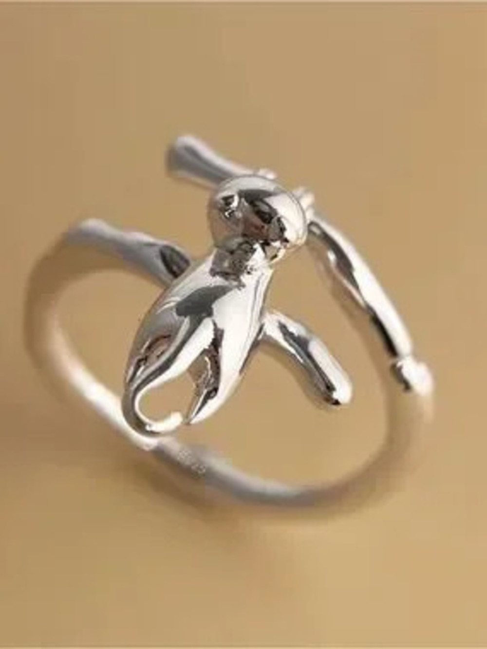 Silver Plated cat kitten Open Ring - Women's Jewelry